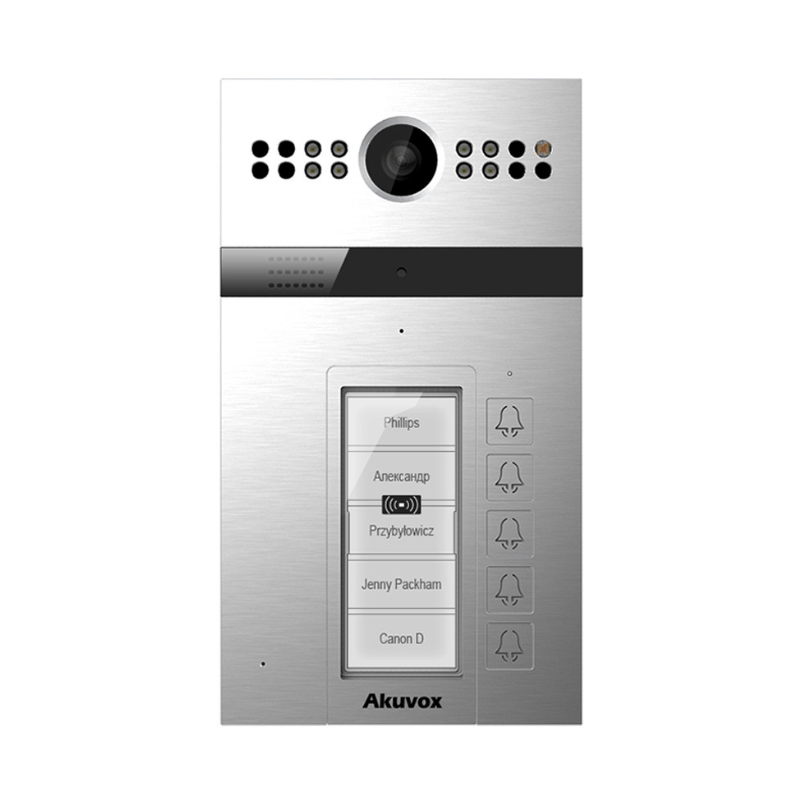 This is the Akuvox Video Phone Outdoor Unit 5 Buttons 2 Relay used for home protection and sold by Tech Store Lebanon.