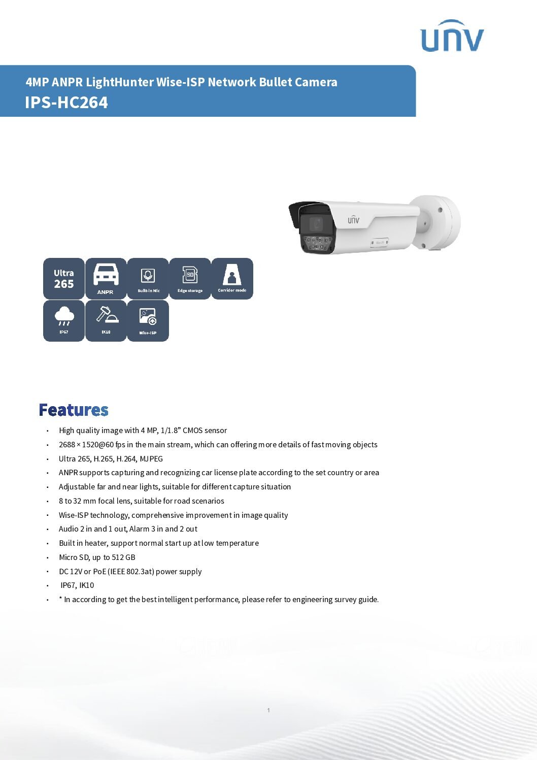 4MP Super LightHunter WDR VF LPR Bullet Network Camera IPS-HC264@HDX4-IR-I1 - Image 2