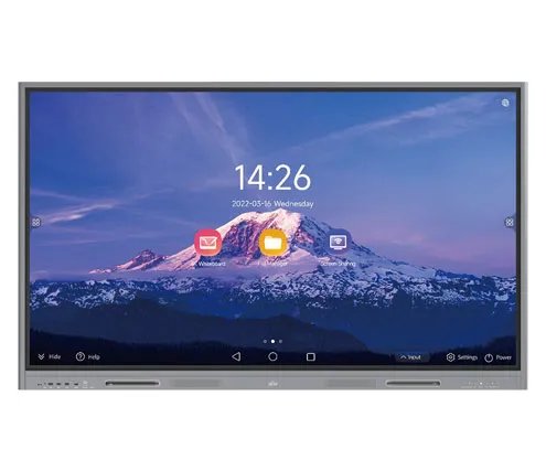 Uniview MW3565-U-C 65-inch 4K UHD smart interactive display, DLED, 350 cd/m², 8ms response, 20‑point touch, Android 13.0, 4GB RAM/32GB ROM, 3x HDMI‑in, and built‑in speakers — entry‑level interactive display for huddle spaces.