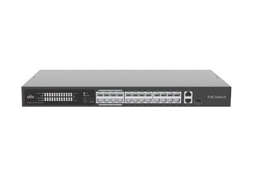 Uniview NSW2020-24T1GT1GC-POE-IN is a 24-port Fast Ethernet PoE switch+ 1 Gigabit port + 1 Gigabit combo port, supporting multiple working modes (Normal/VLAN/Extend) and up to 250m transmission distance.