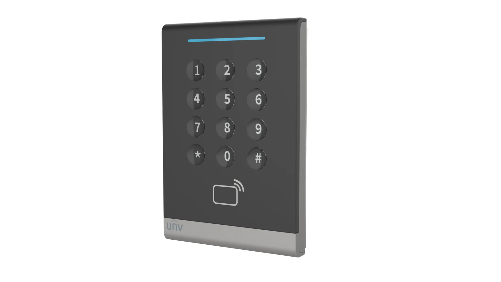 Uniview OEC-R3H-M 125kHz/13.56MHz dual‑frequency card reader, Wiegand & RS485 output, 3‑color LED status indicator, tamper‑proof switch, IP65‑rated, -25°C~65°C, and 12V DC — ideal for outdoor access points with legacy Wiegand panels.